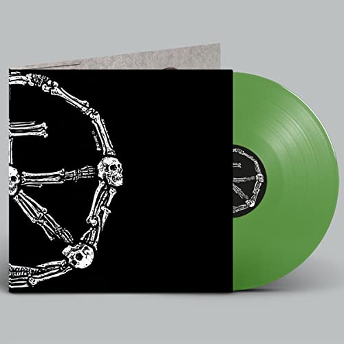 Vinyl record with a black cover featuring a white skeletal design.