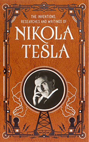 Orange leatherbound book cover featuring Nikola Tesla’s portrait.