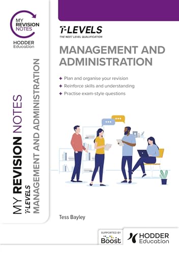 Purple revision notes cover for Management and Administration T Level qualification.