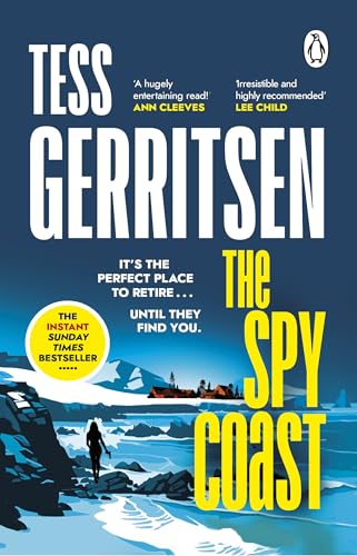 Book cover: "The Spy Coast" by Tess Gerritsen, coastal scene, lone figure.