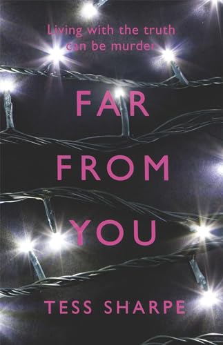 Book cover: "Far From You" with pink text and string lights.