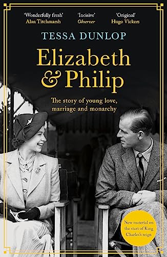 Book cover featuring young Queen Elizabeth II and Prince Philip in portrait.