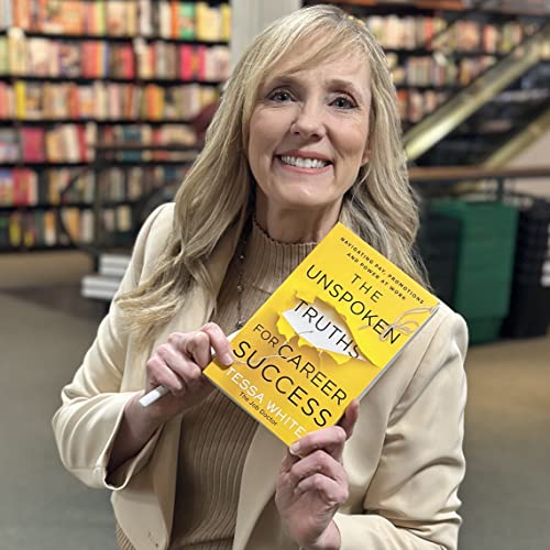 Woman holding a yellow book titled "The Unspoken Truths for Career Success".
