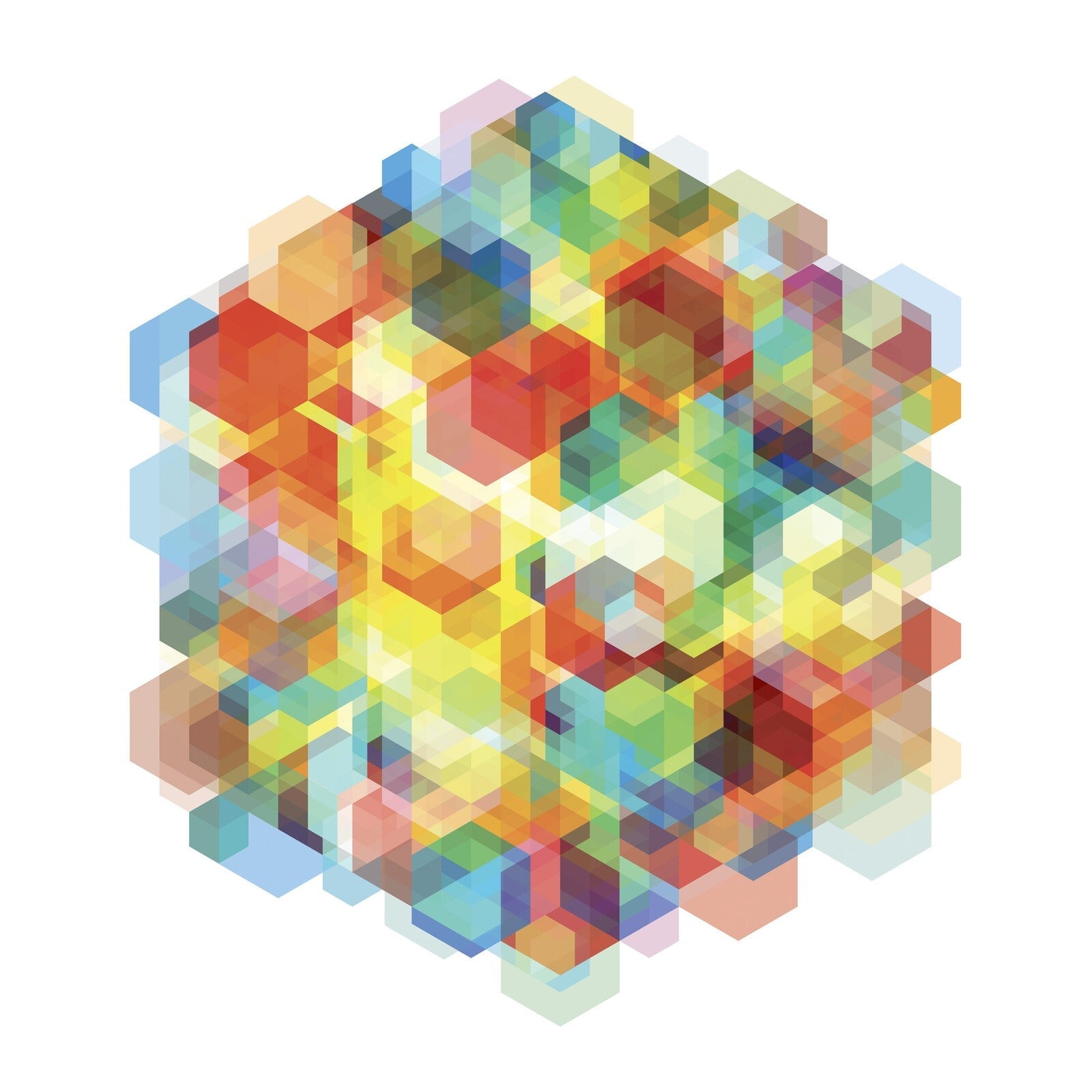 Abstract geometric artwork with layered squares in vibrant, varied colors.