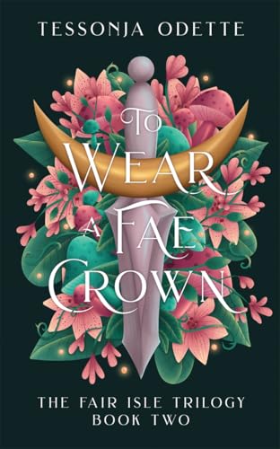 Book cover with a dagger, crescent moon, and pink floral arrangement.