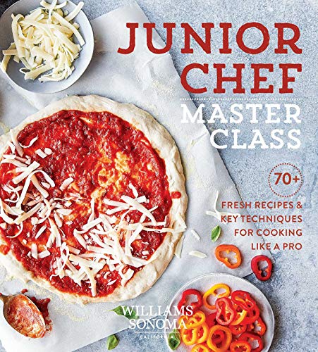 Cookbook cover with pizza, cheese, salami, and peppers; “Junior Chef Master Class.”