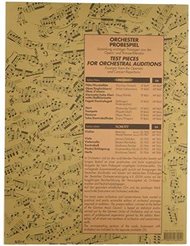 Sheet music cover for trombone orchestral audition pieces, gold background.