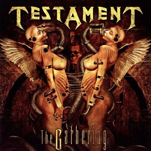 Testament album cover: winged figures entwined with snakes and a skull.