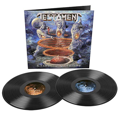 Testament "Titans of Creation" double vinyl record with sculpted cover art.
