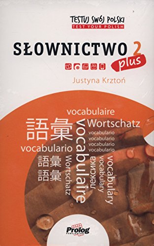 Polish vocabulary textbook cover with multilingual "vocabulary" text overlay.