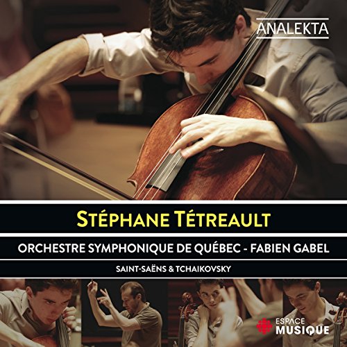 Cello player in performance, album cover for Saint-Saens/Tchaikovsky concertos.