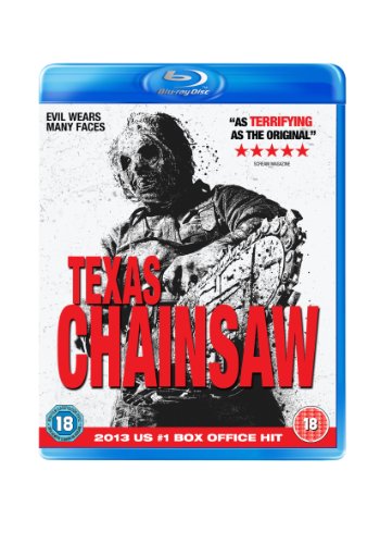 Blu-ray cover for "Texas Chainsaw" (2013) featuring a masked figure.