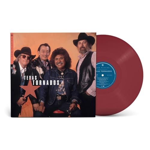 Texas Tornados album cover and red vinyl record on white background.