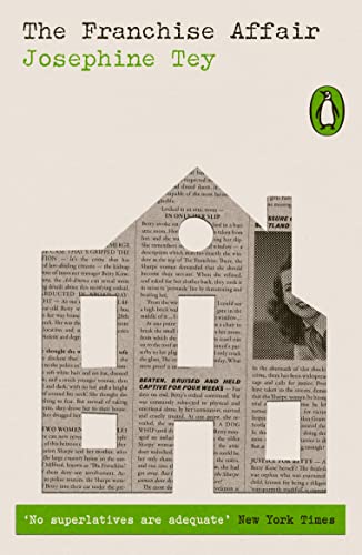 Penguin book cover: "The Franchise Affair" with a house shape and text collage.