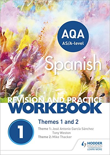 Cover of AQA AS/A-level Spanish Revision and Practice Workbook featuring colorful powder festival.