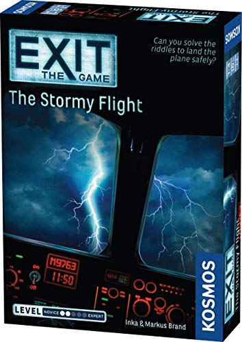 Game box for “EXIT: The Stormy Flight” depicts a stormy airplane cockpit.