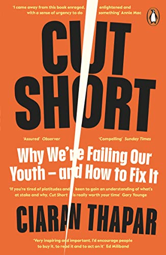 Book cover for "Cut Short" with bold text and an orange background.