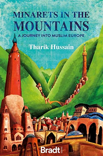 Book cover featuring an illustration of minarets and buildings nestled among green mountains.