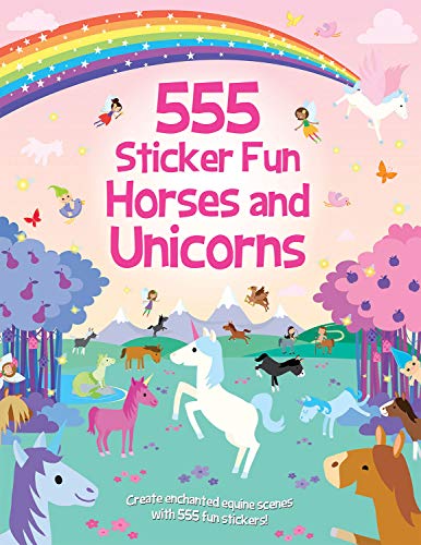BookLBSBook cover with unicorns, horses, fairies, and a rainbow on a pink background.