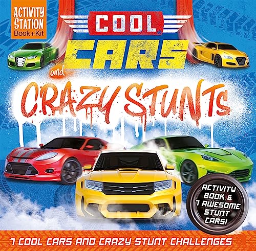 Colorful book cover featuring toy cars and the title "Cool Cars and Crazy Stunts".