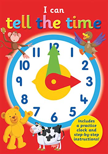 Book cover with a clock showing 12:25, animals, and colorful numbers.