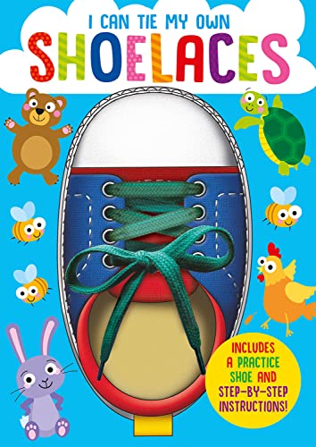 Book cover with a blue shoe, tied laces, and animal illustrations.