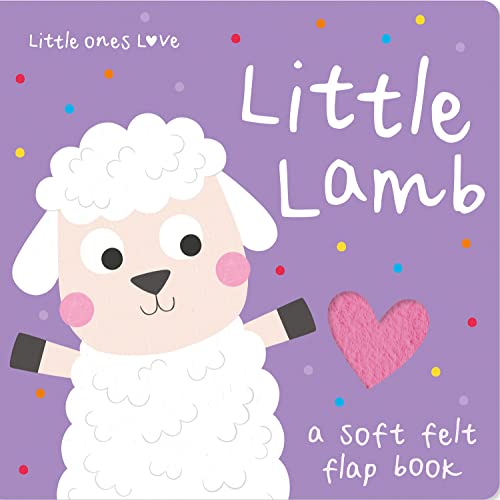 Purple baby book cover with a cartoon lamb and a red felt heart.