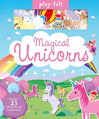 “Magical Unicorns” felt play book cover with unicorns, rainbow, and fairy.