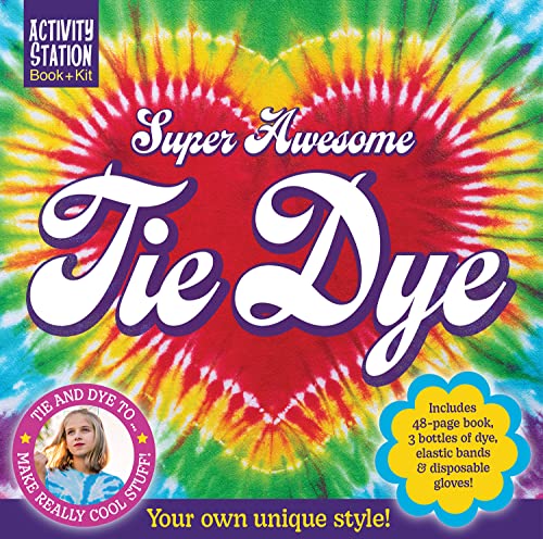 Tie dye activity kit box with heart-shaped pattern, text, and included craft supplies.