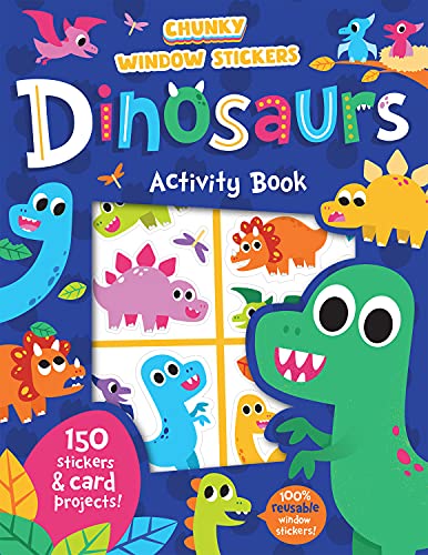 Colorful dinosaur sticker book with reusable window clings and activity ideas.