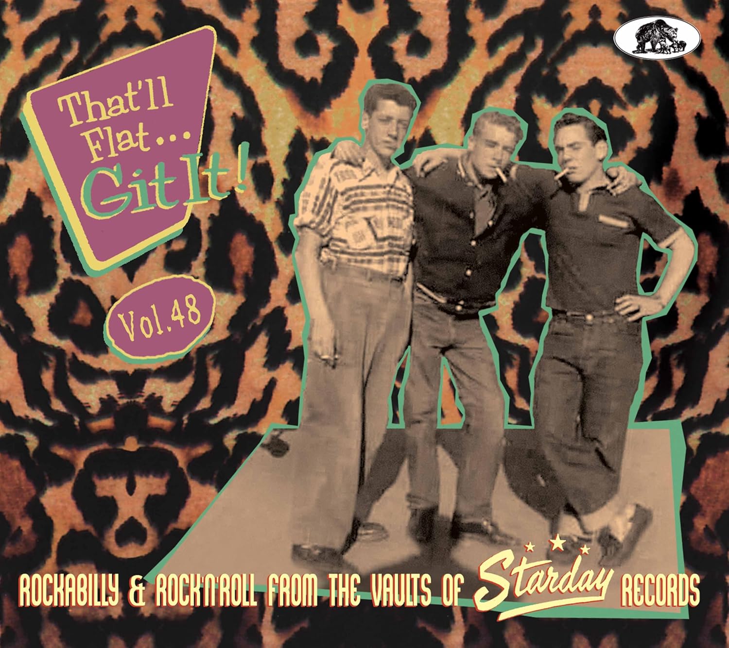 CD cover: three men in 1950s attire against a leopard print background.