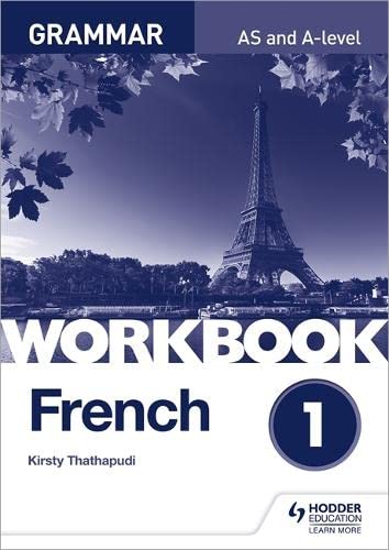 Cover of French A-level Grammar Workbook 1 featuring the Eiffel Tower in blue tones.