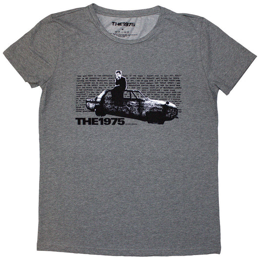 Small black t-shirt with a vintage car photograph, likely band merchandise.
