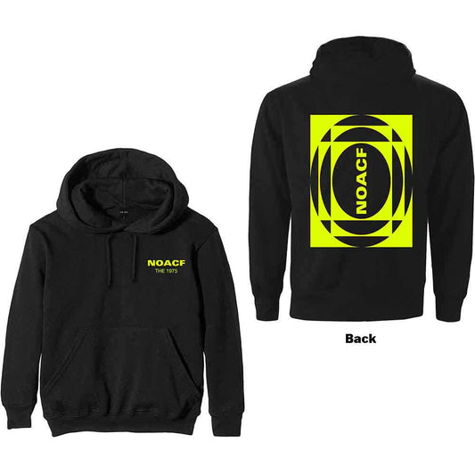 Black unisex hoodie, large back print "NOACF", size XX-Large.