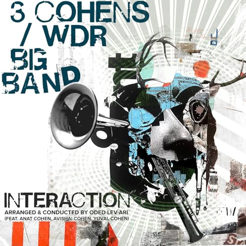 CD cover for “Interaction” by 3 Cohens & WDR Big Band, featuring musical instruments and deer.