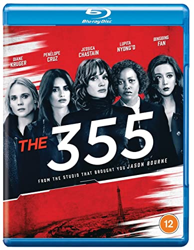 Blu-ray cover for "The 355" featuring five women and a city skyline.