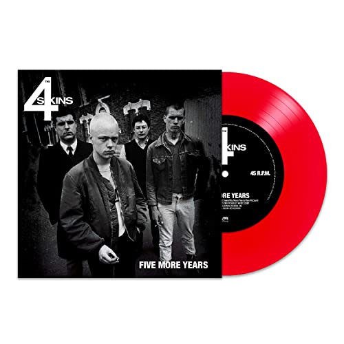 4-Skins vinyl record with a black and white band photo and red disc.