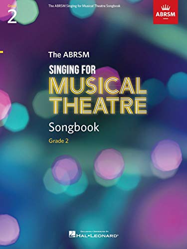 ABRSM Singing for Musical Theatre Grade 2 songbook cover with blurred purple and blue lights.