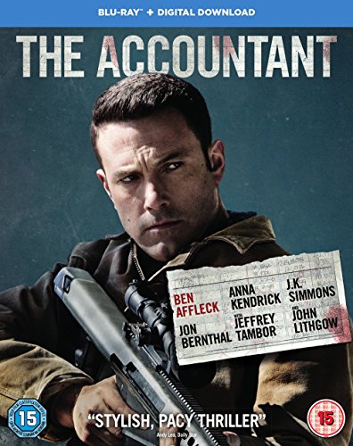 Blu-ray cover for "The Accountant" starring Ben Affleck, with a rifle visible.