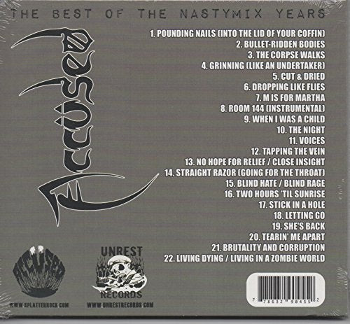 CD back cover for “The Accused - Nasty Cuts” with tracklist and barcode.