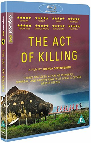 Blu-ray cover for The Act of Killing featuring a giant fish structure outdoors.