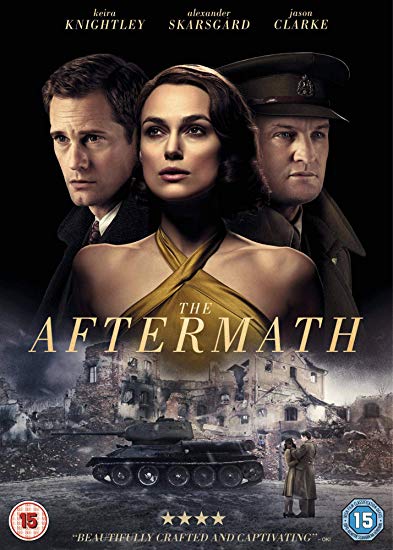 DVD cover for "The Aftermath" featuring three actors and a war-torn background scene.