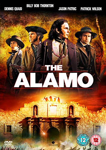 DVD cover for The Alamo featuring four actors in period clothing before the mission.