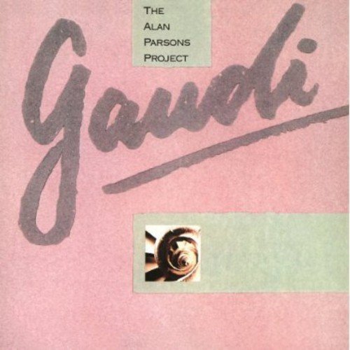 "Album cover for 'Gaudi' by The Alan Parsons Project, featuring pink and green design."