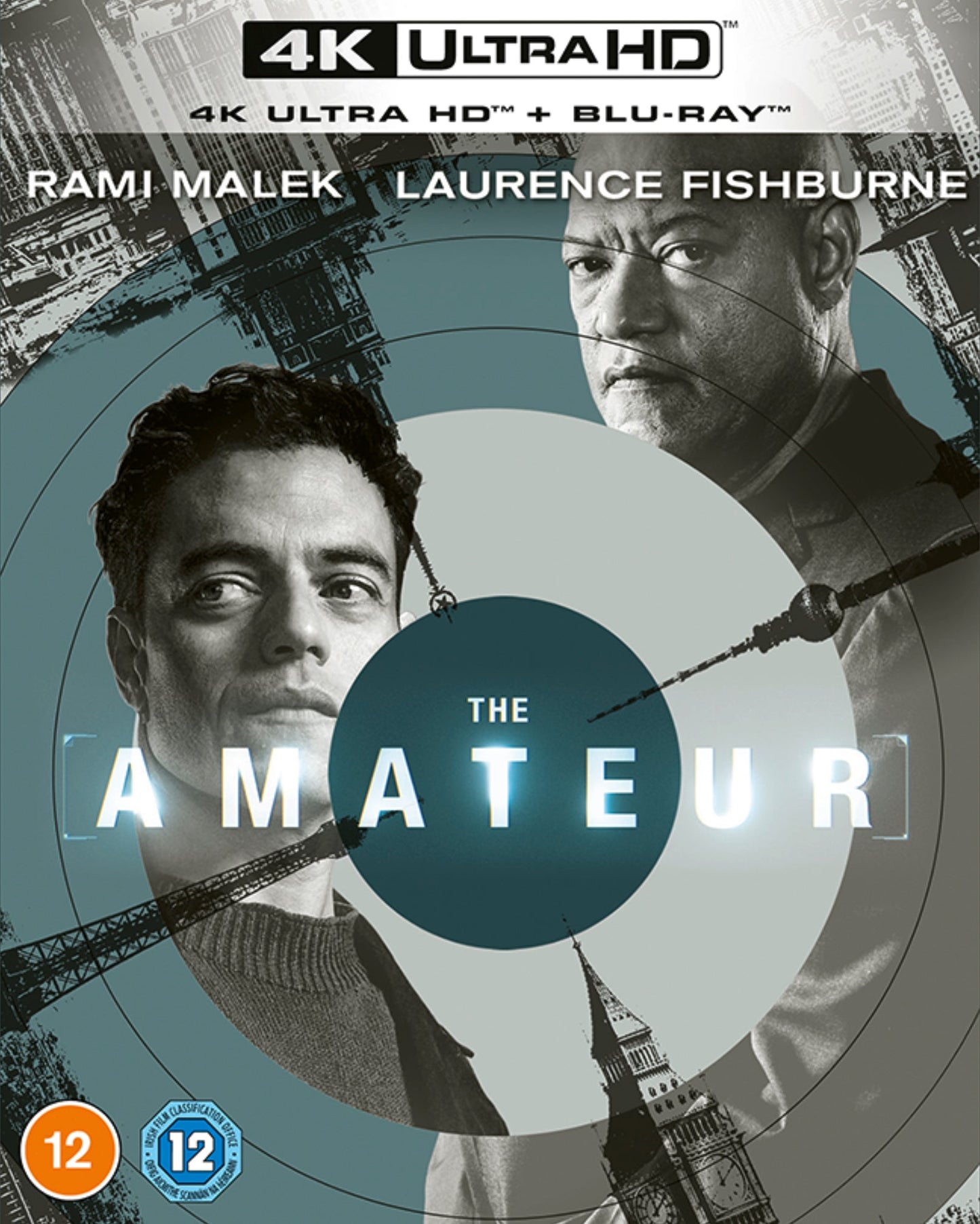 “The Amateur” Blu-ray cover featuring Rami Malek and Laurence Fishburne.