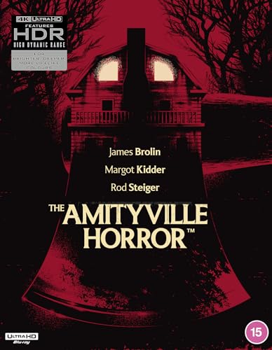 The Amityville Horror Blu-ray cover features a house silhouette against a red background.