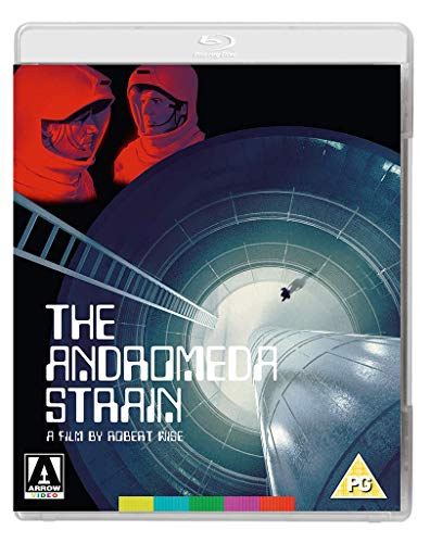 Blu-ray cover for "The Andromeda Strain" featuring scientists in hazmat suits.