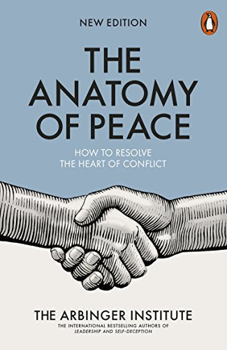 Book cover: "The Anatomy of Peace" with illustration of a handshake.