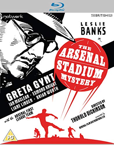 Blu-ray cover for “The Arsenal Stadium Mystery” featuring a man in silhouette.