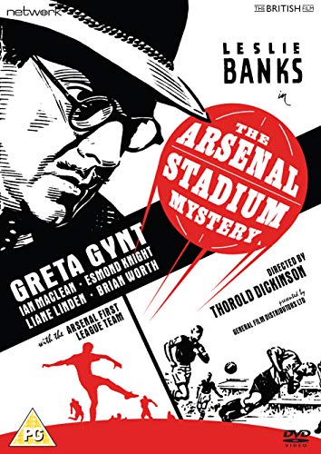DVD cover for "The Arsenal Stadium Mystery" featuring a man in a hat.